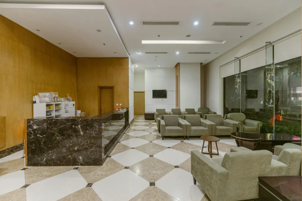 Hotel sofa types in a commercial lobby seating area