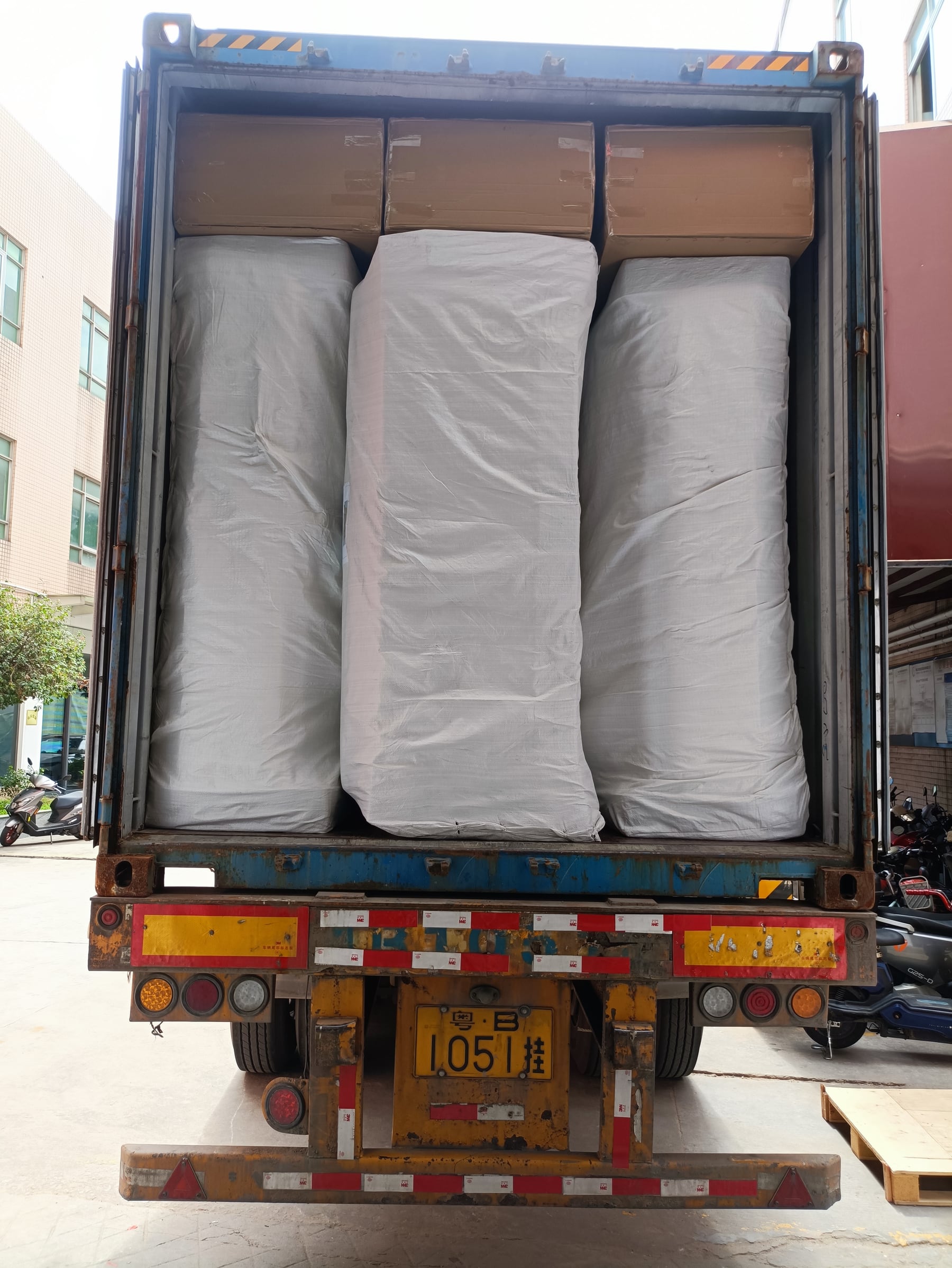 Sofa bed bulk order packed and prepared for container loading