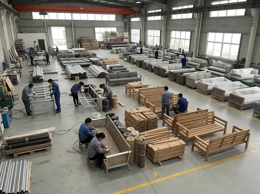 Outdoor contract sofa terrace scene for export protection planning