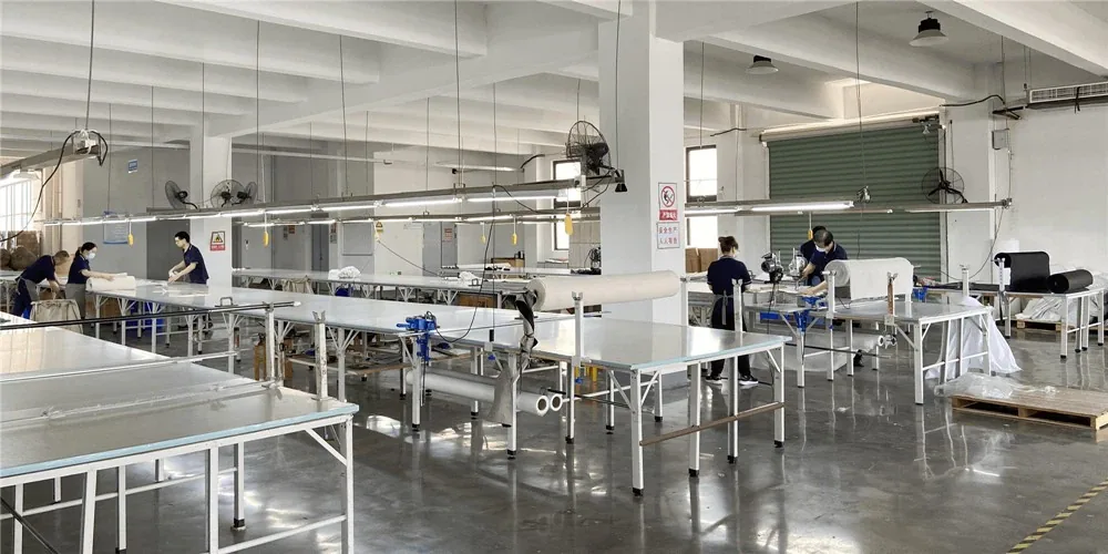 Bright sofa production workshop for quality control review