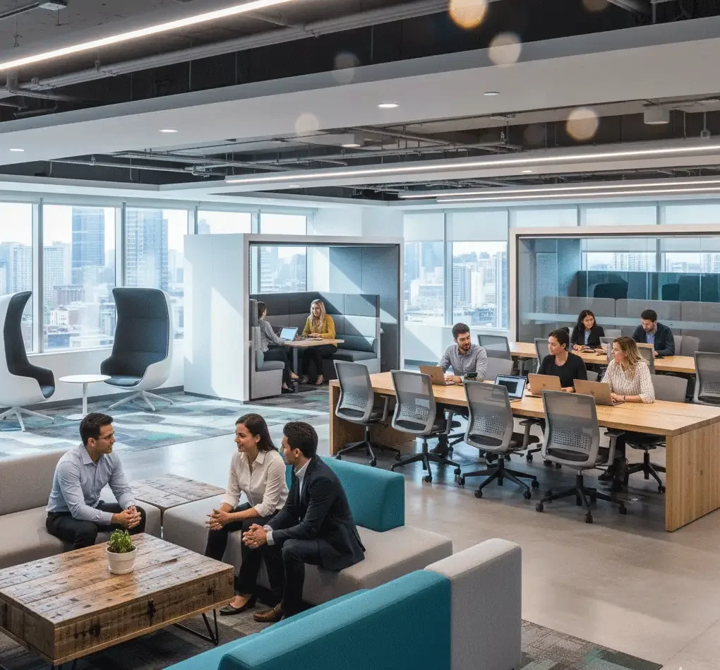 Commercial lobby and coworking waiting area seating with upholstered chairs Commercial lobby and coworking waiting area seating with upholstered chairs