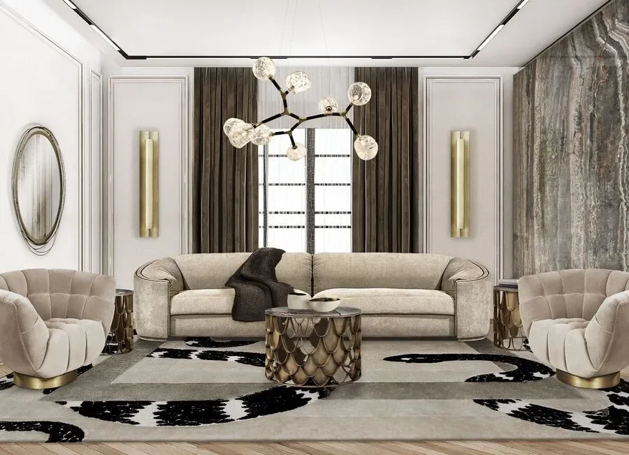 Curved modern living room sofa in a refined sitting room Curved modern living room sofa in a refined sitting room