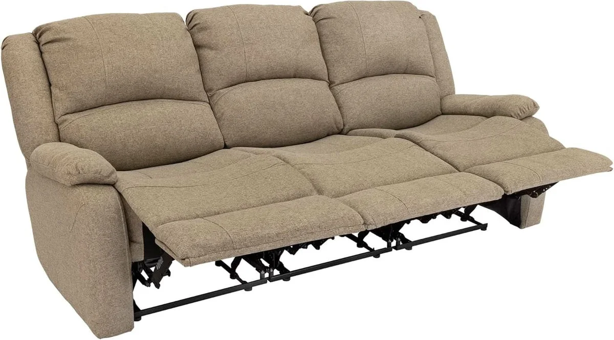 Electric recliner sofa in open position for layout and clearance review