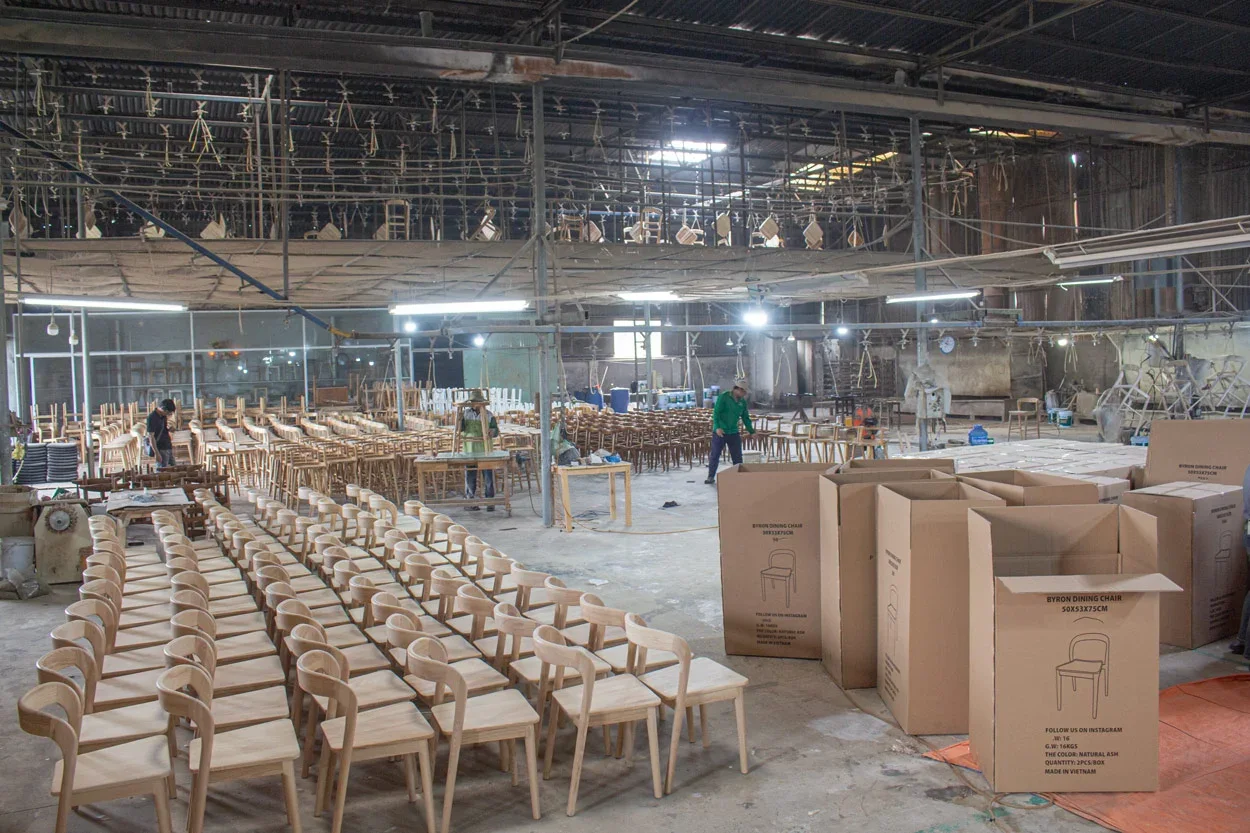 Furniture cartons staged near production area Furniture cartons staged near production lines for shipment