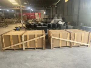 Wooden crates packed with furniture products for export container loading