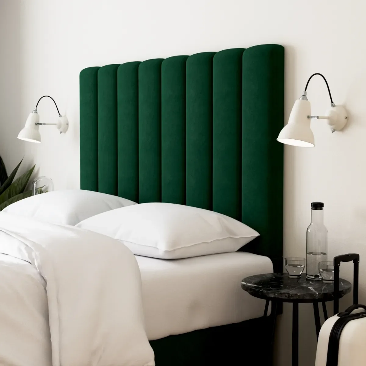 Hotel upholstered headboard material and vertical channel detail