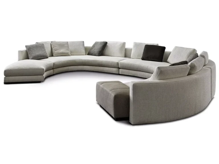 Hotel lobby sofa seating area with curved commercial design