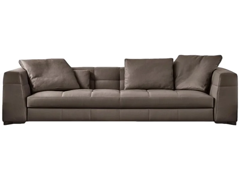 Hotel reception sofa with commercial leather upholstery and metal base