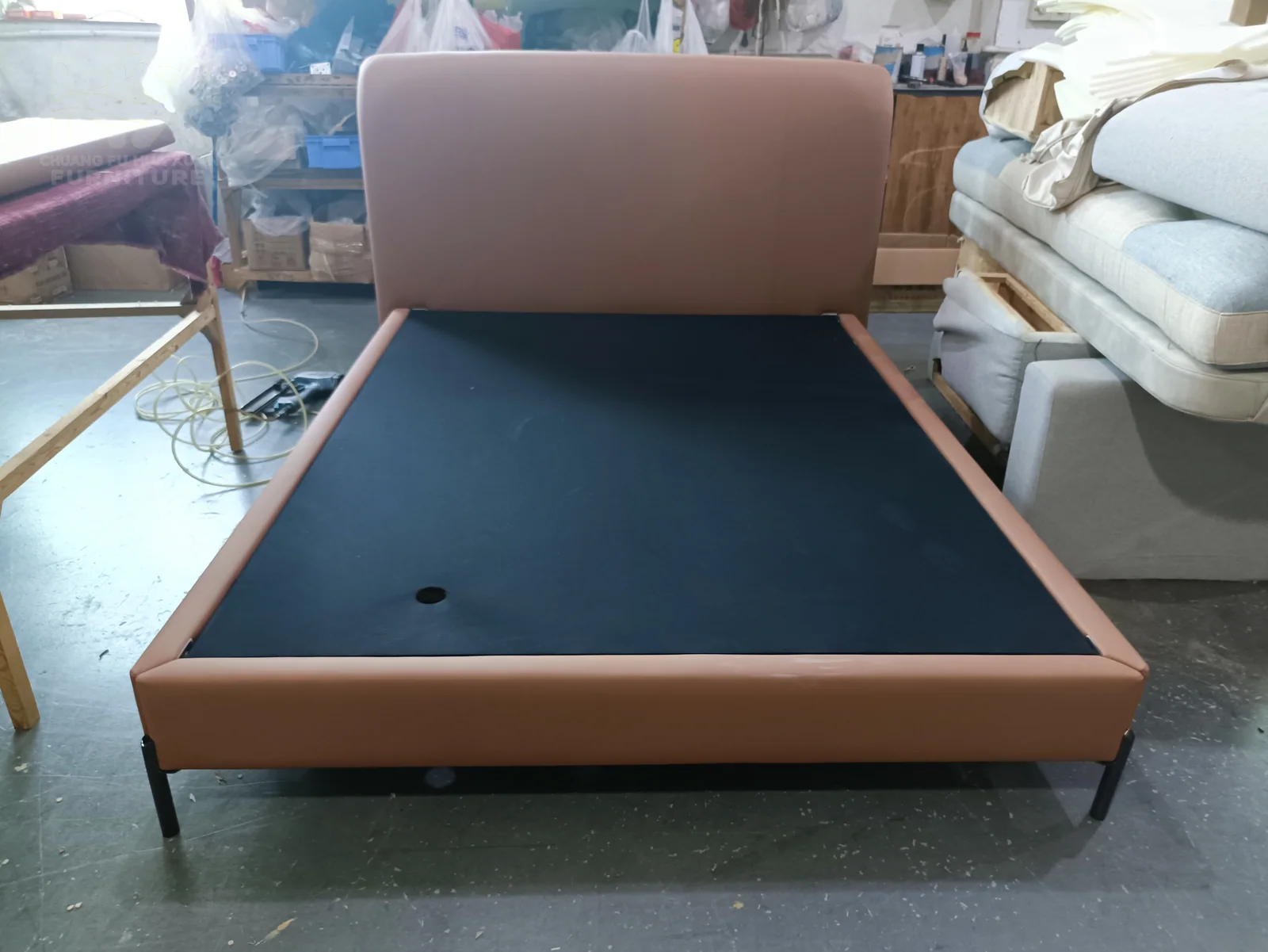 Brown Upholstered Bed Frame for Apartment Bedrooms for apartment project, hotel guestroom, wholesale program furniture projects