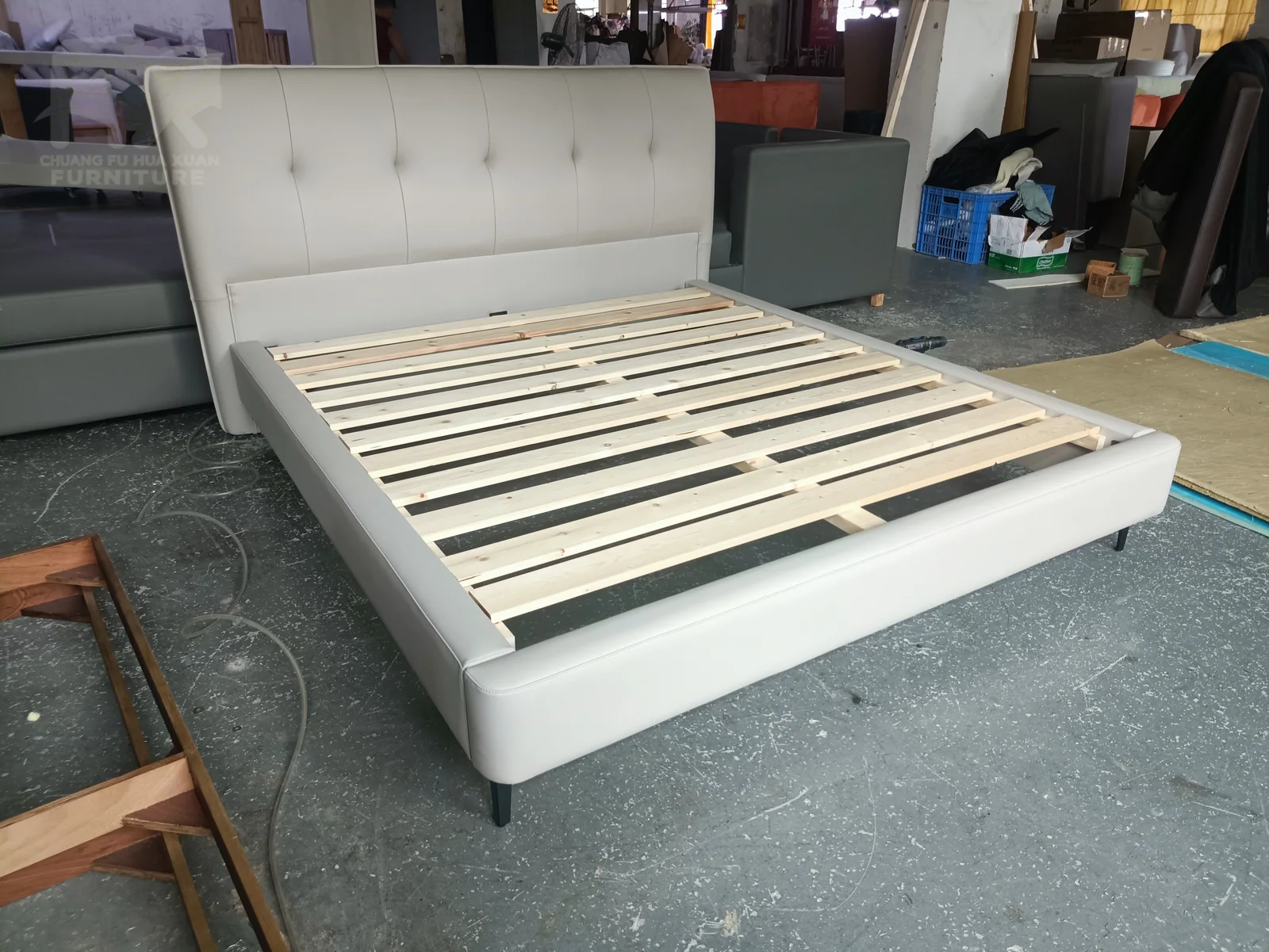 White Slatted Bed Frame for Hotel and Apartment Projects for hotel guestroom, apartment project, wholesale program furniture projects