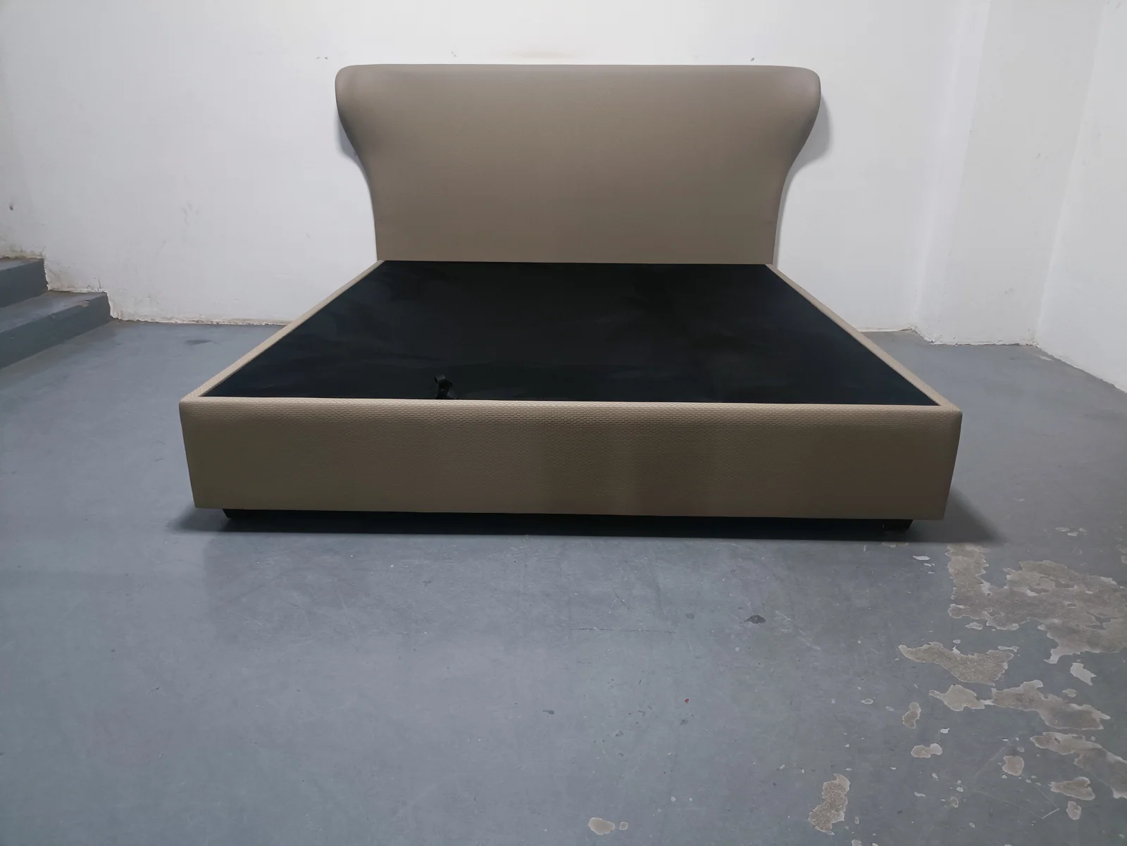 Beige Upholstered Bed Frame with Curved Headboard for Apartments for apartment bedroom, hotel guestroom, wholesale program furniture projects