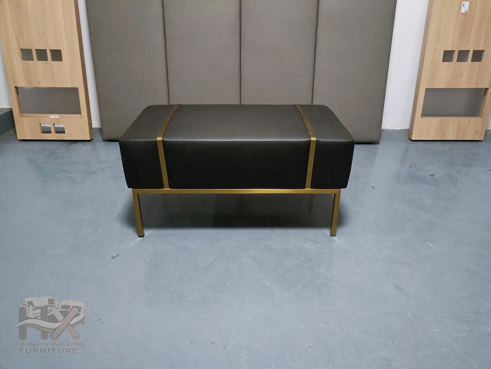 Black Leather-Like Upholstered Bench for Hotel Guestrooms for hotel guestroom, apartment project, commercial space furniture projects