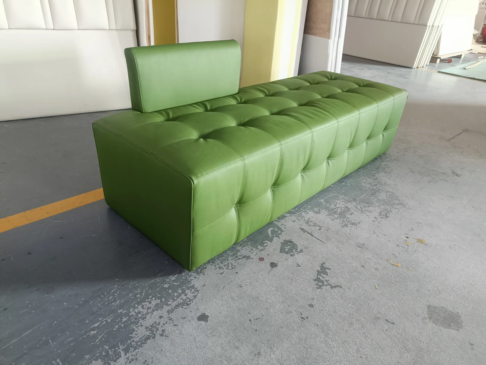 Green Channel-Tufted Bench for Restaurant Waiting Areas for restaurant, waiting area, commercial space furniture projects