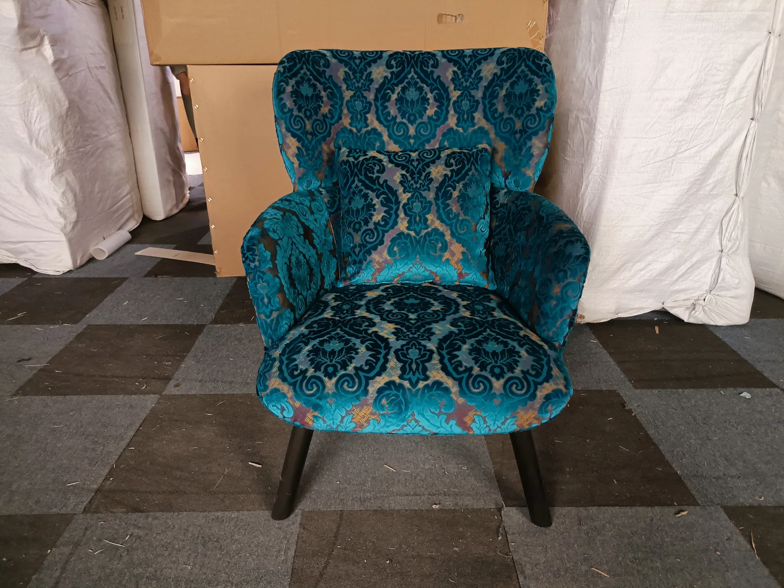 Teal Patterned Accent Chair for Commercial Lounge Areas for commercial space, hotel lobby, office lounge furniture projects