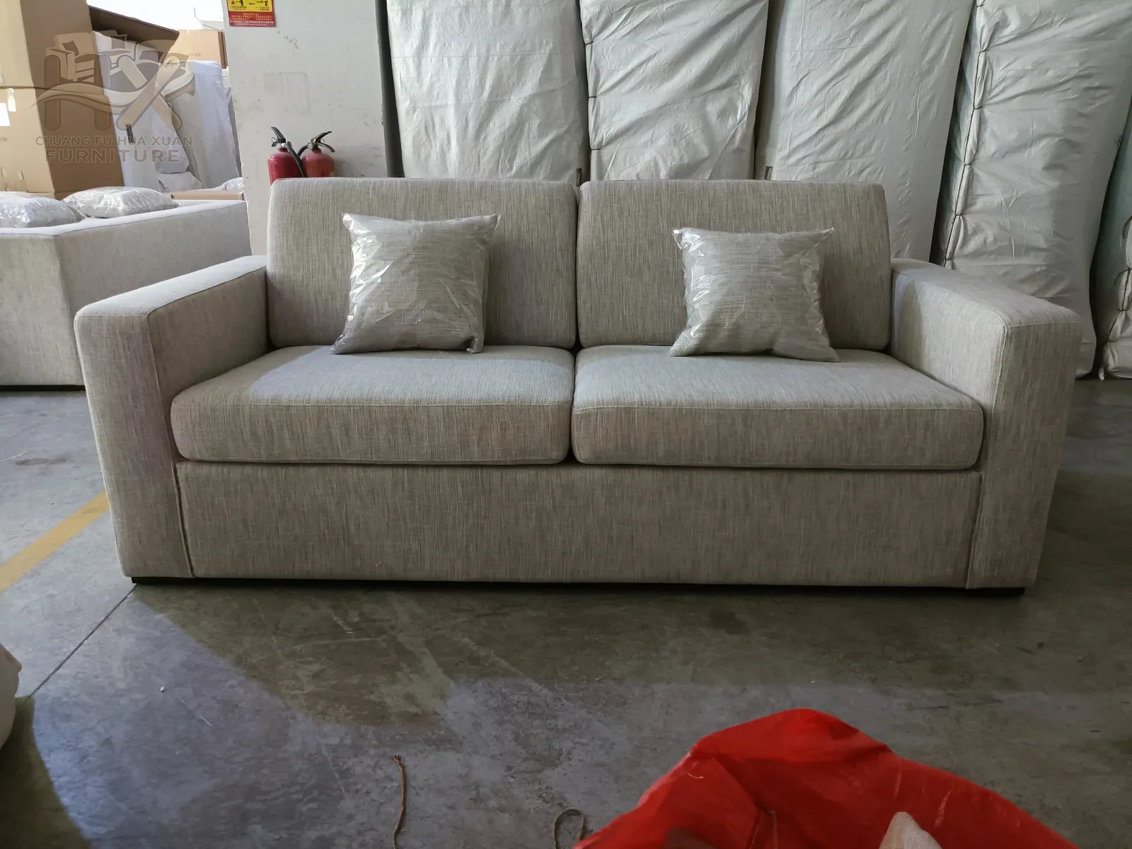 Light Grey Fabric Pull-Out Sofa Bed for Apartment Projects for apartment project, hotel guestroom, wholesale program furniture projects