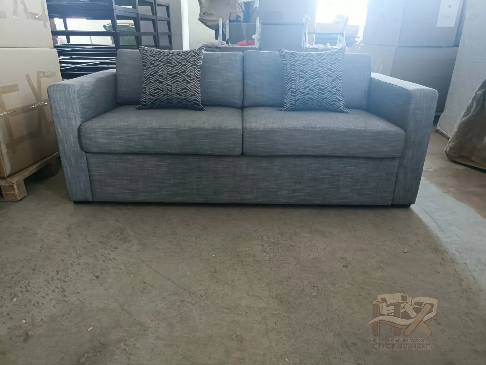 Grey Fabric Pull-Out Sofa Bed for Serviced Apartments for serviced apartment, hotel guestroom, wholesale program furniture projects
