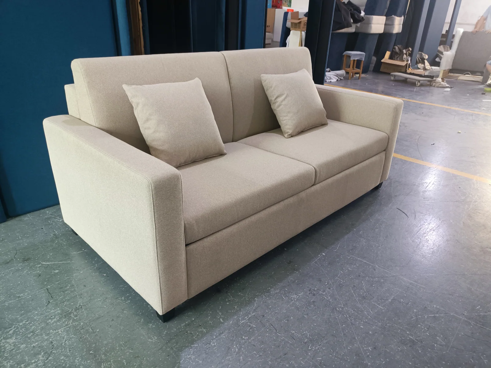 White Fabric Pull-Out Sofa Bed for Apartment Programs for apartment project, serviced apartment, wholesale program furniture projects