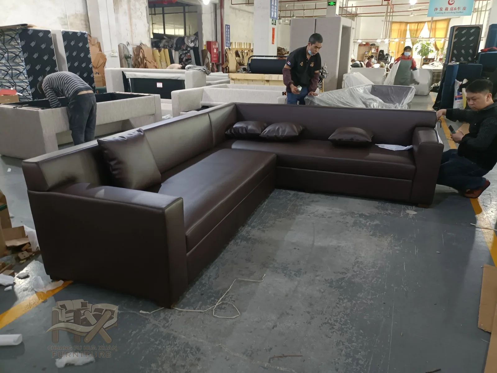 Dark Brown Leather-Like Sofa Set for Office Lounge Areas for office lounge, commercial space, wholesale program furniture projects