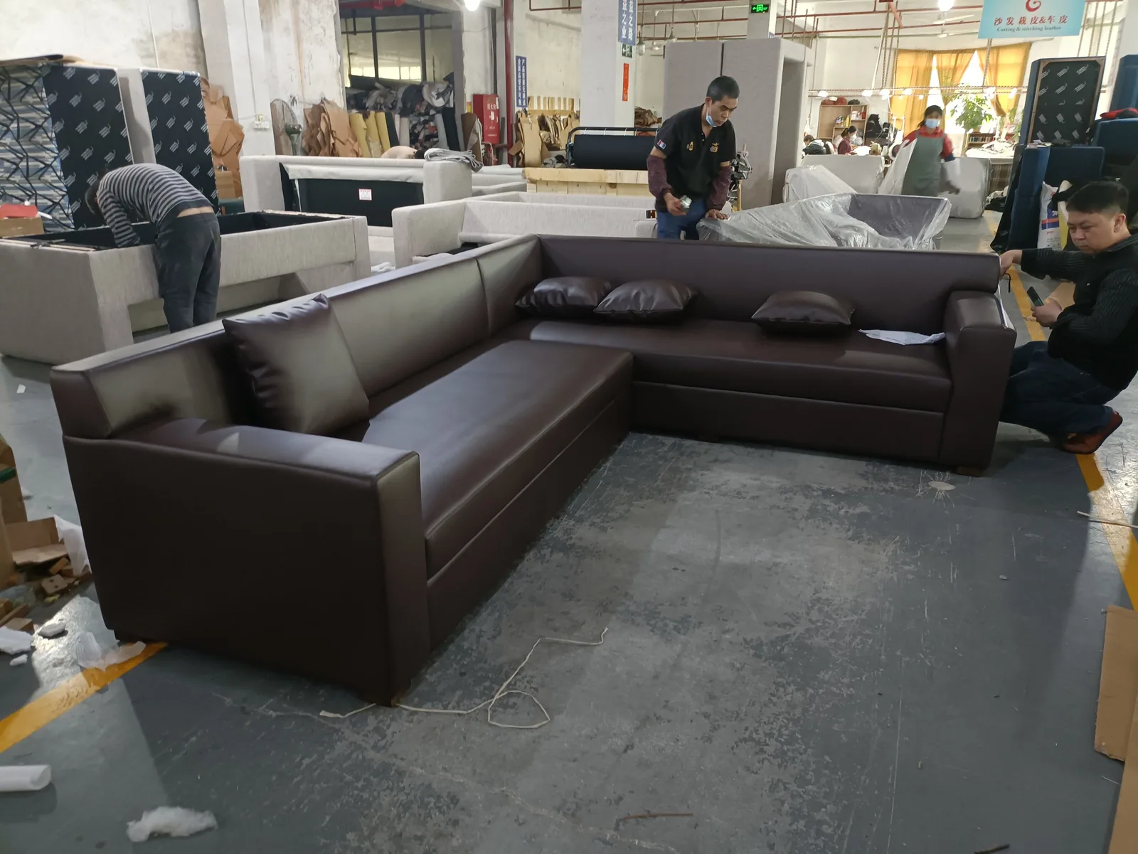 Dark Brown Leather-Like Sofa Set for Office Lounge Areas for office lounge, commercial space, wholesale program furniture projects
