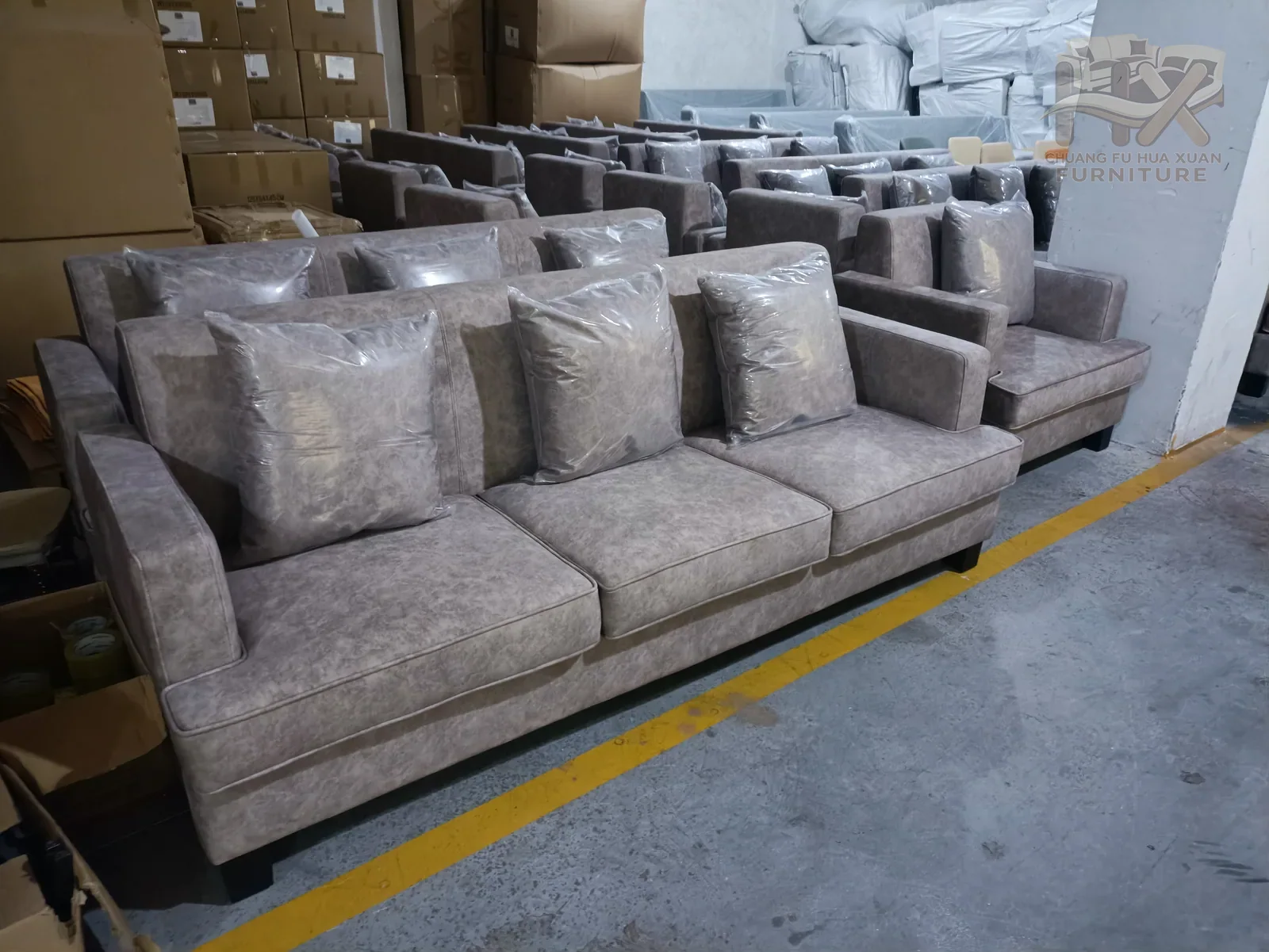 Grey Fabric Three Seat Sofa for Apartment Projects for apartment project, villa project, wholesale program furniture projects