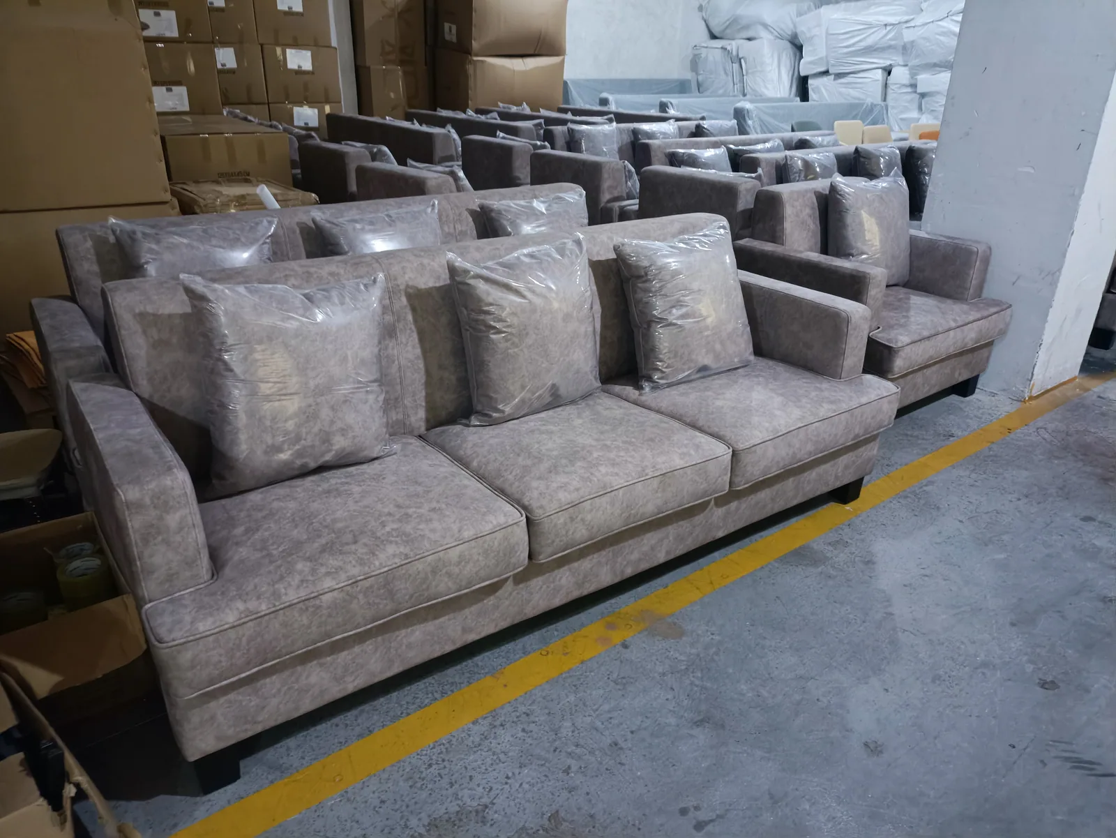 Grey Fabric Three Seat Sofa for Apartment Projects for apartment project, villa project, wholesale program furniture projects