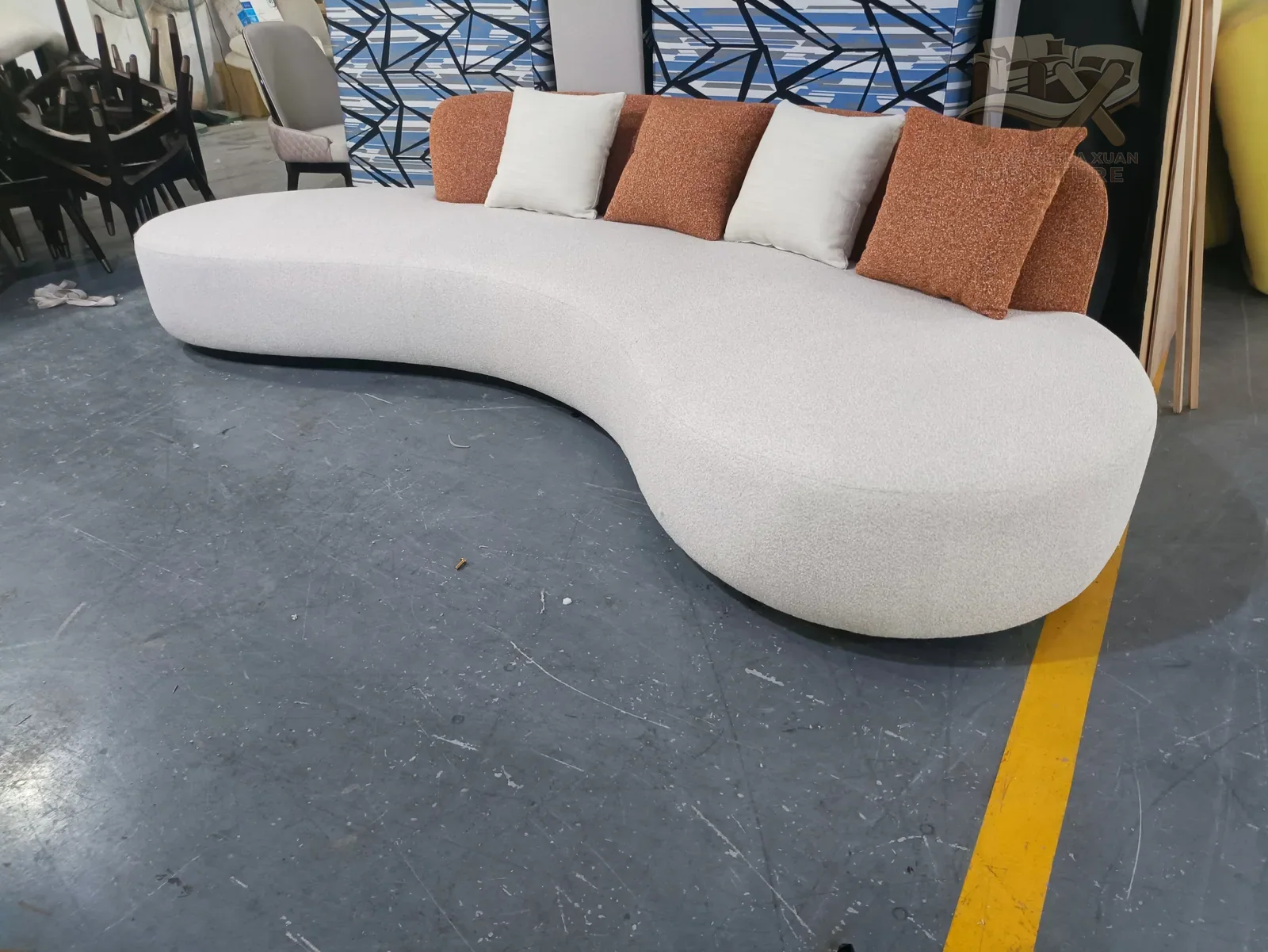Curved White Fabric Sofa for Villa and Apartment Projects for villa project, apartment project, commercial space furniture projects
