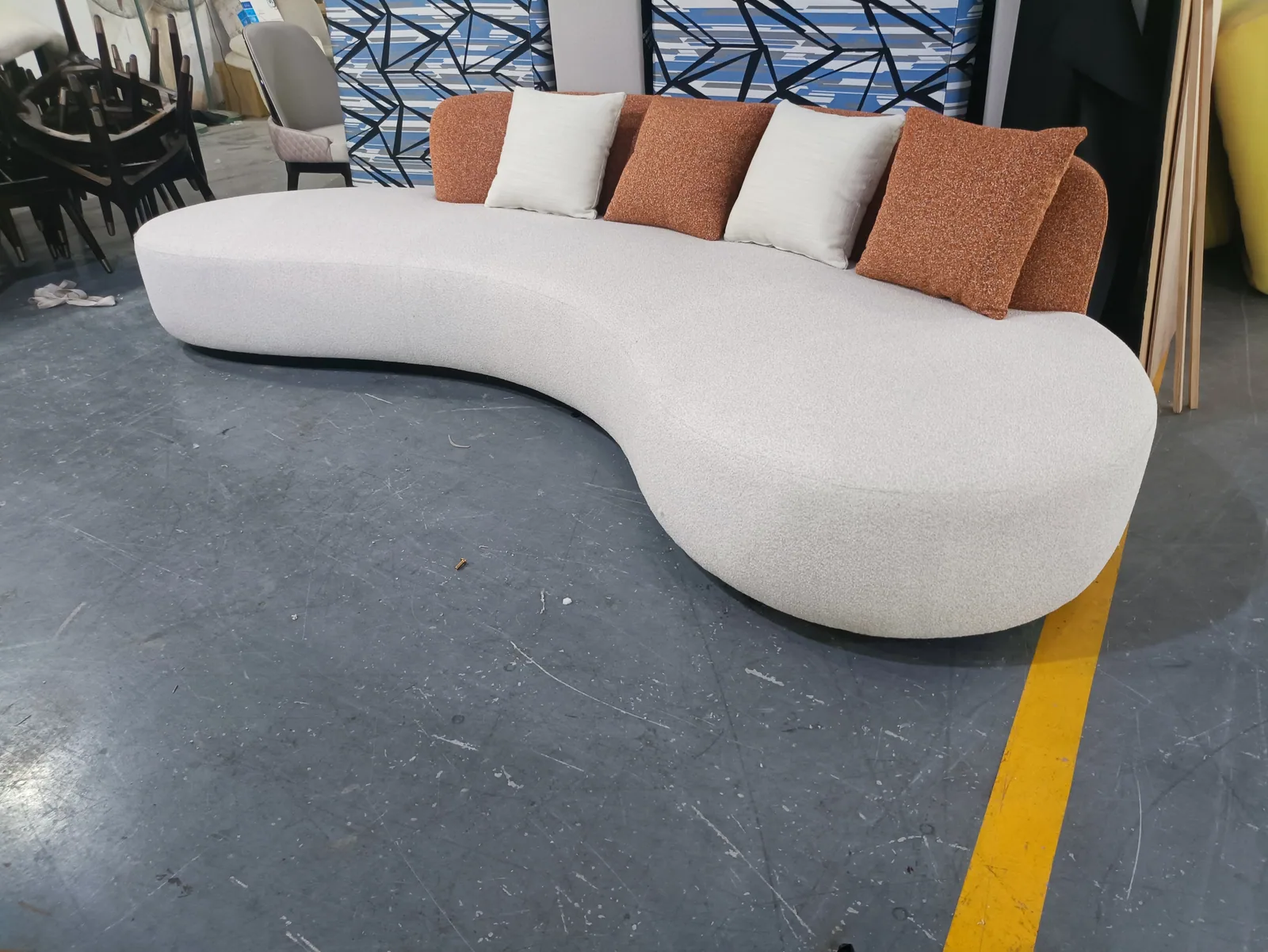 Curved White Fabric Sofa for Villa and Apartment Projects for villa project, apartment project, commercial space furniture projects