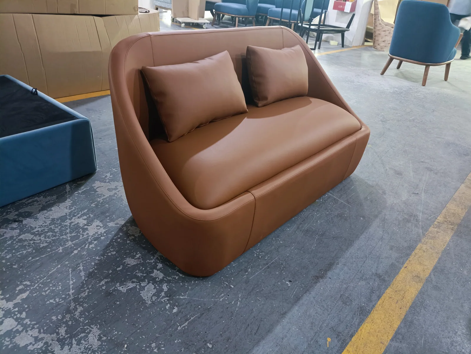 Brown Leather-Look Loveseat for Reception Spaces for office lounge, reception area, commercial space furniture projects