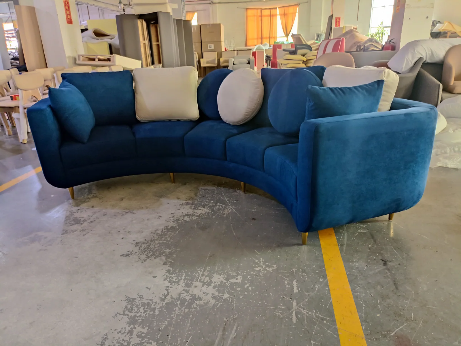 Blue Curved Lounge Sofa for Apartment Clubhouse Projects for apartment project, clubhouse, hotel lobby furniture projects