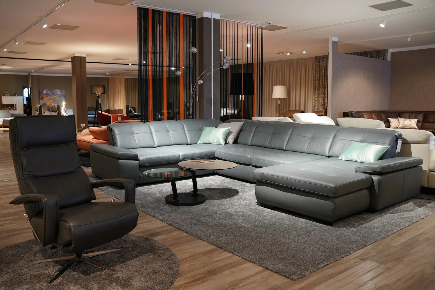 Leather upholstery finish for commercial sofa projects