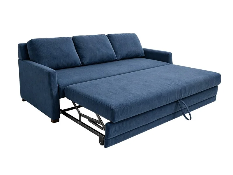 Pull-out sofa bed mechanism detail with metal rail and opening support Pull-out sofa bed mechanism detail with metal rail and opening support