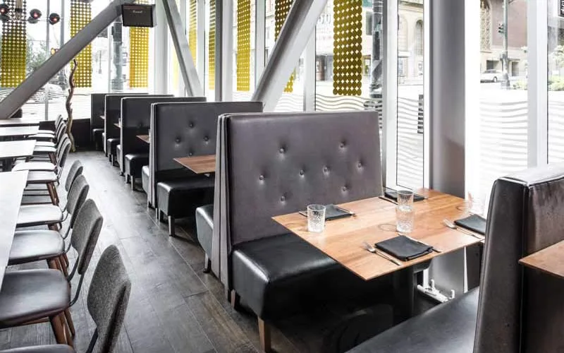 Restaurant booth seating layout along the wall