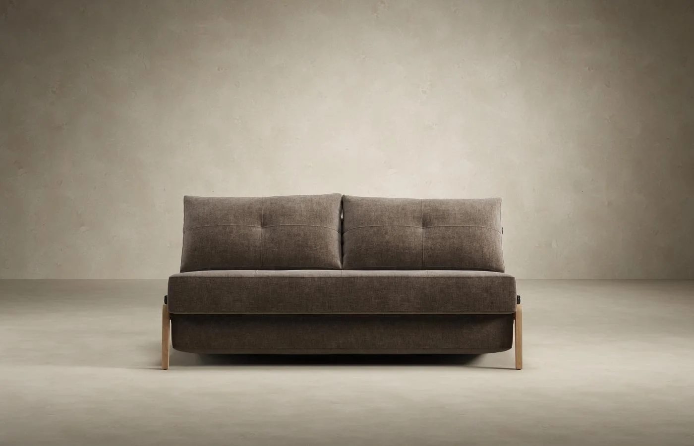Closed sofa bed front view for dimension comparison
