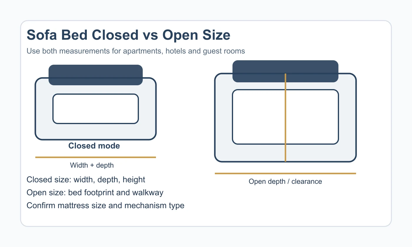 Sofa bed dimensions closed and fully opened