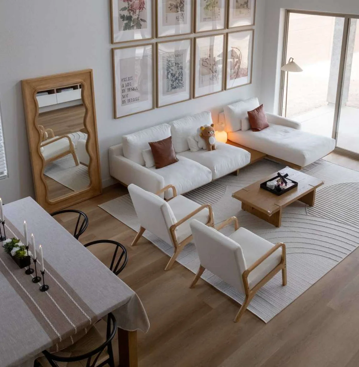 Living room seating layout with sofa and companion furniture Living room seating layout with sofa and companion furniture