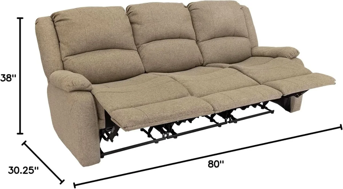 Wall hugger recliner sofa shown for compact space planning