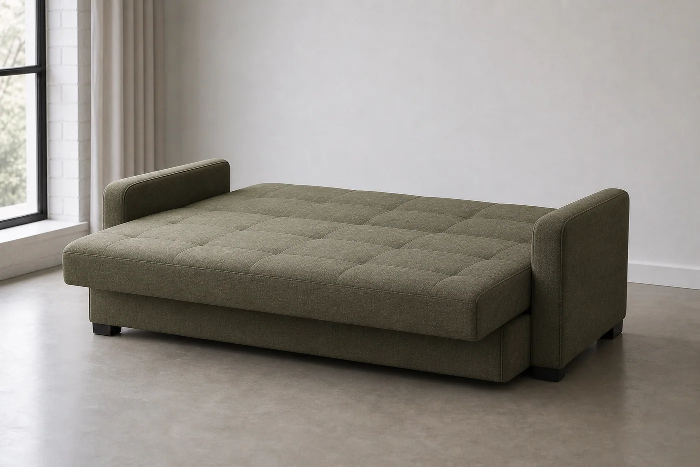 Click-clack sofa bed opened flat Click clack sofa bed folded flat for sleeping