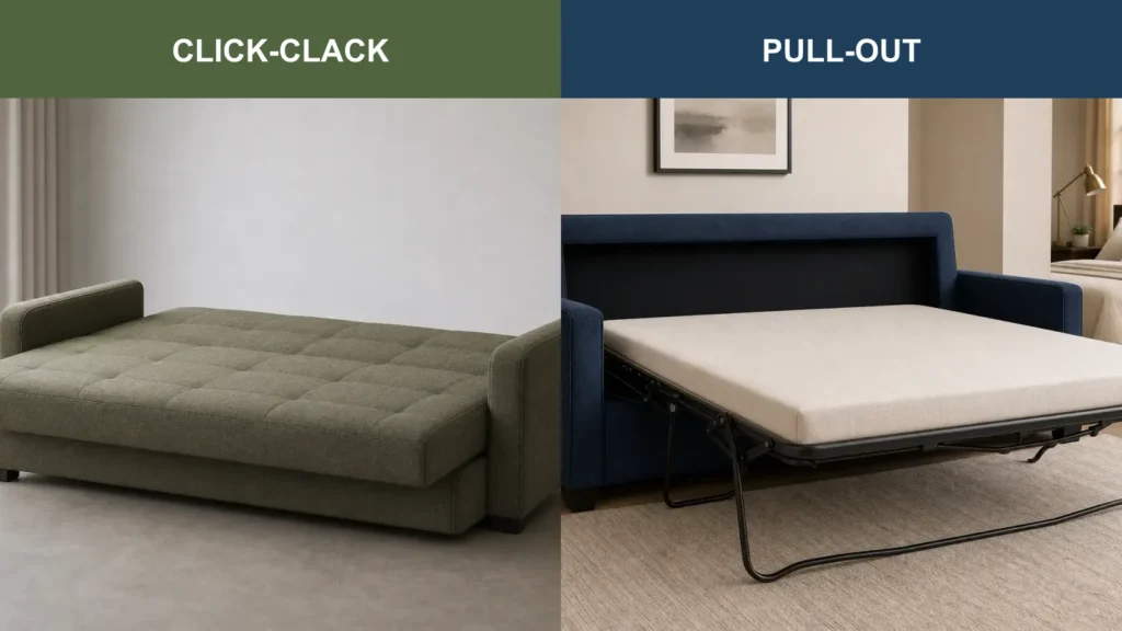 Click clack sofa bed vs pull out sofa bed comparison