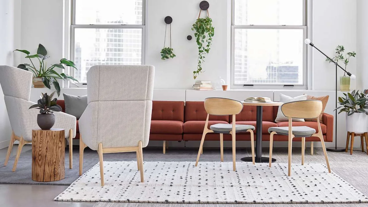 Commercial lounge chair project seating scene for hotel and reception areas