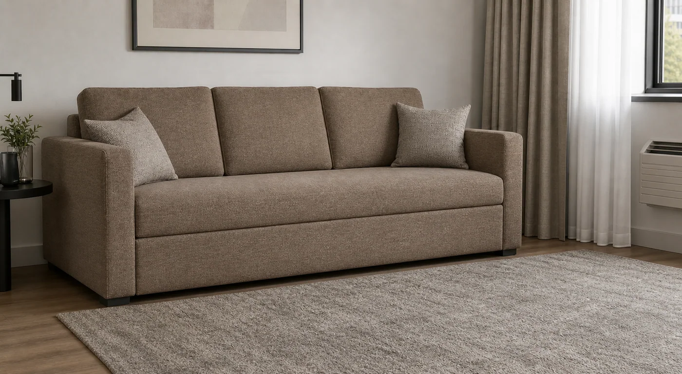 Daily-use sofa bed closed for sitting Daily use sofa bed in closed seating position