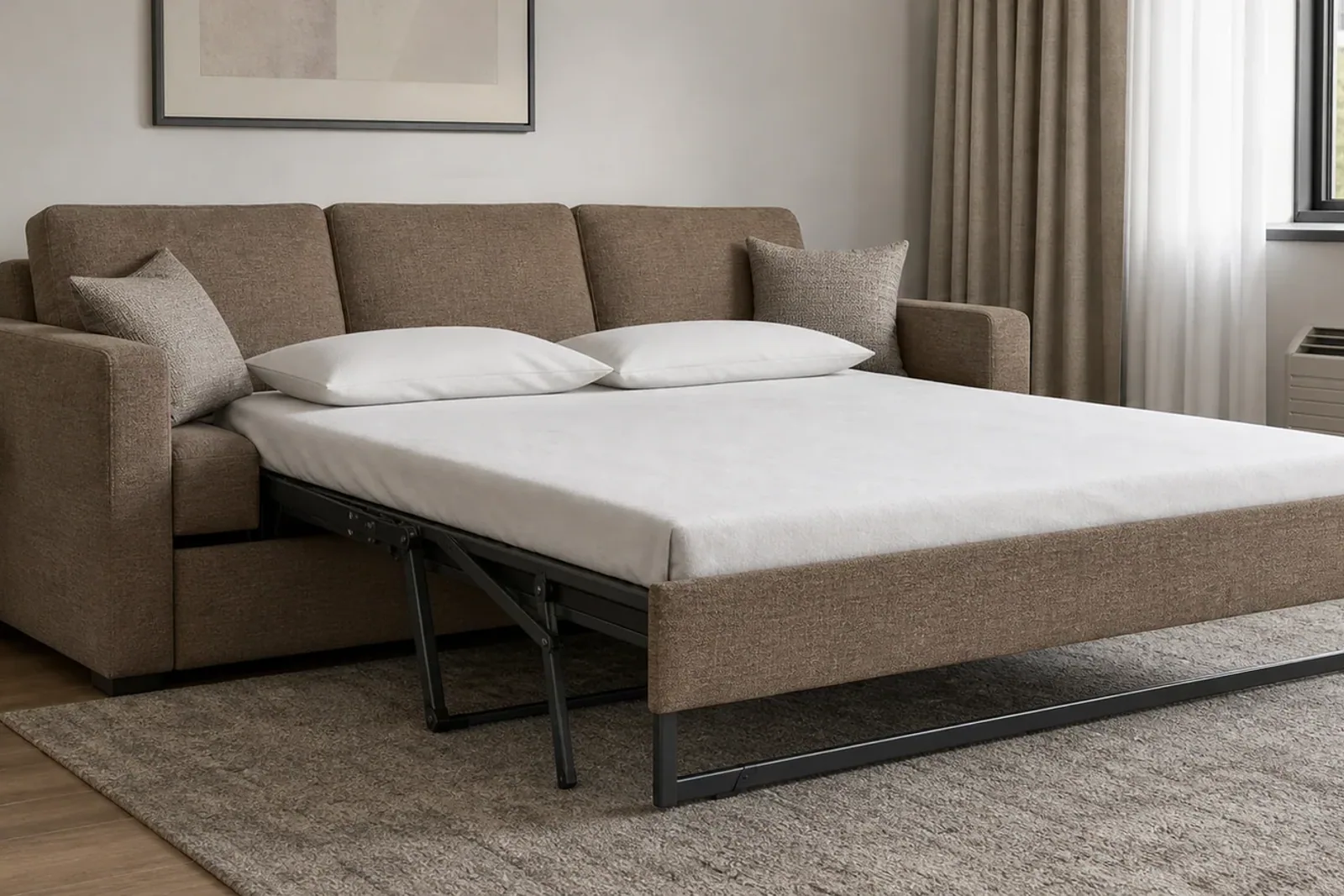 Extended-stay furniture Serviced apartment furniture with sofa bed and living area