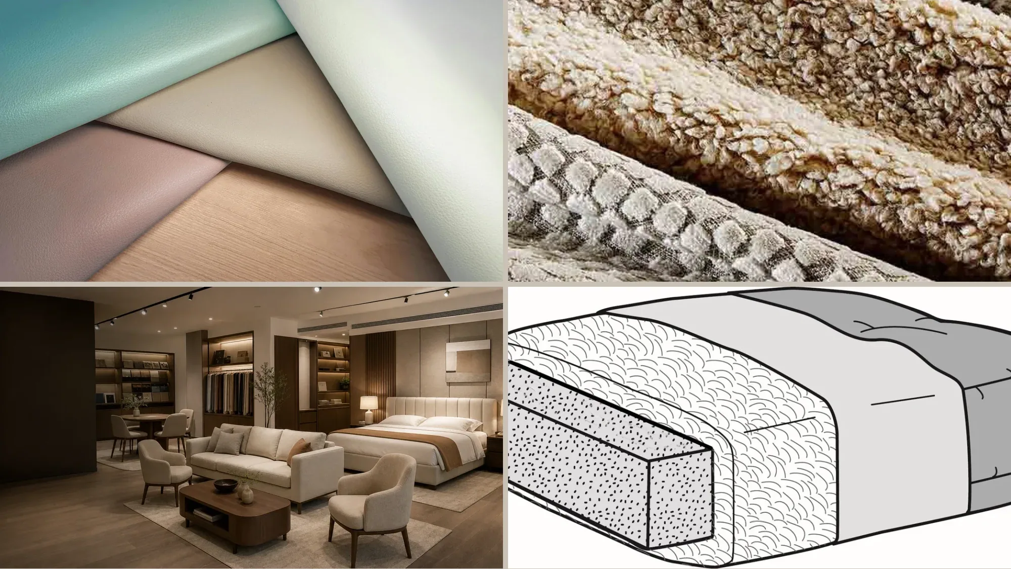 Furniture quotation preparation with material swatches, project room reference and construction drawing