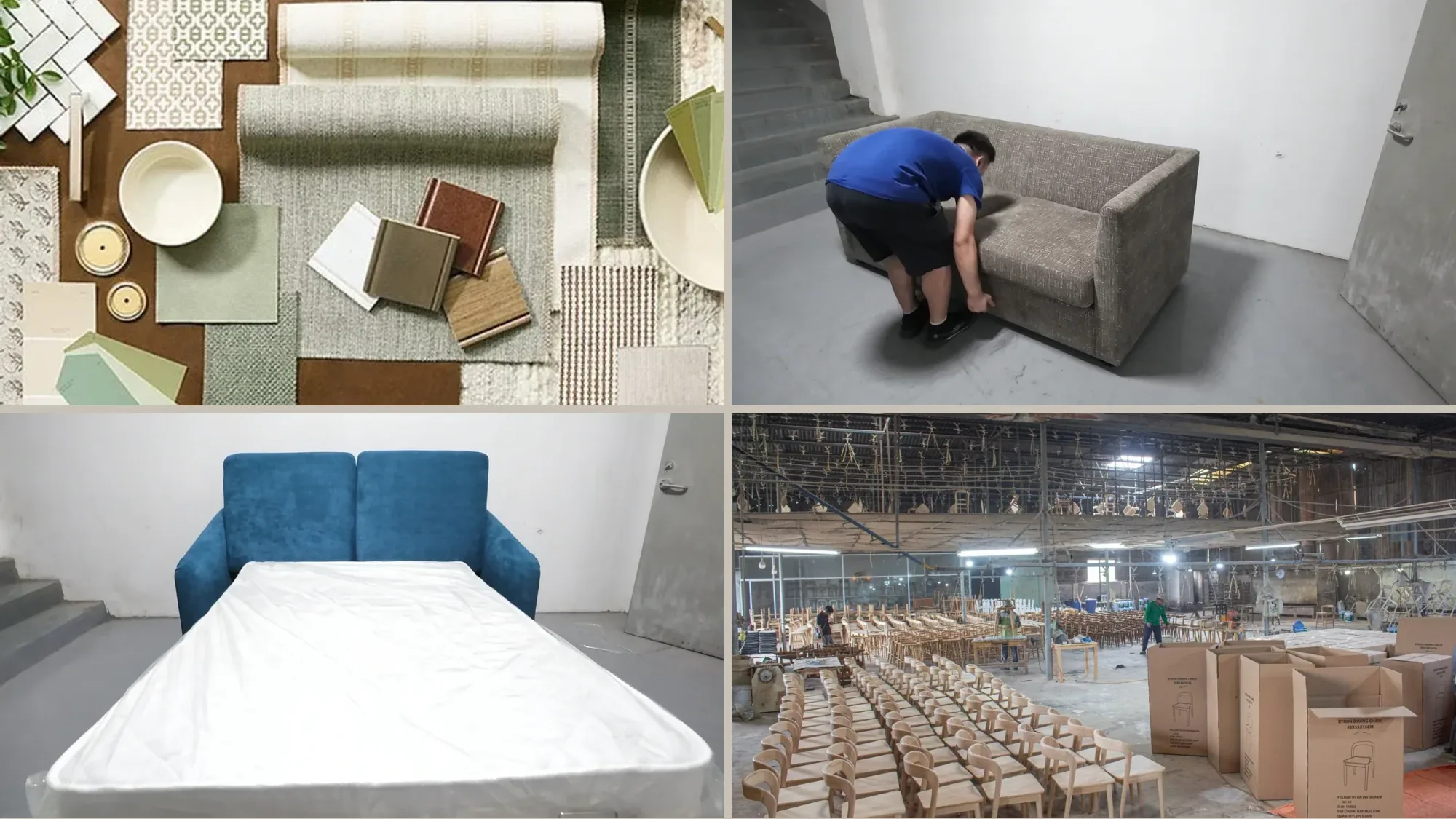 Furniture material samples prepared for buyer approval
