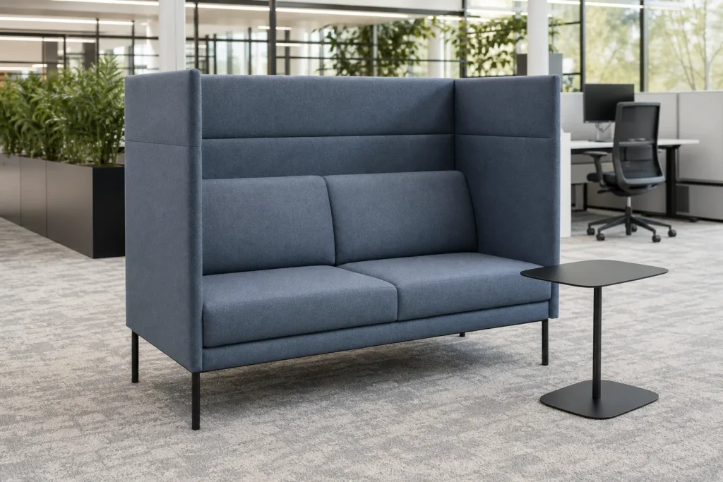 High back acoustic office sofa in an open plan workplace