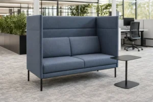 High back acoustic office sofa in an open plan workplace