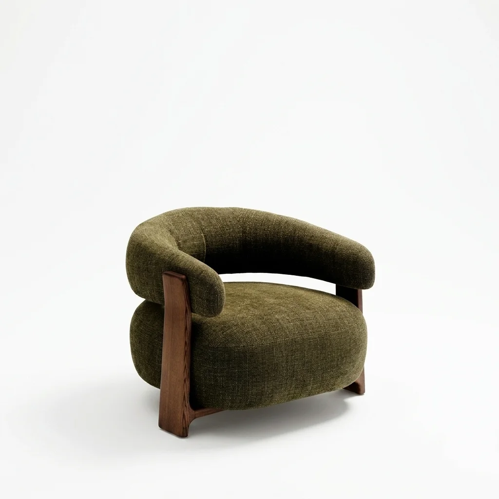 Hotel guest room upholstered lounge chair with wood legs