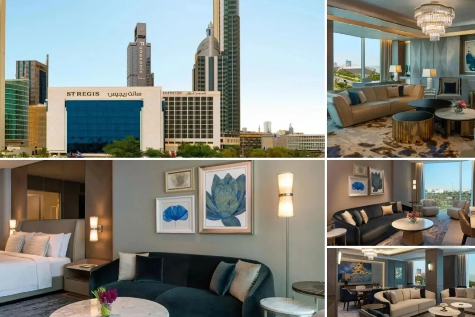 Hotel lobby sofas and lounge chairs arranged in seating groups