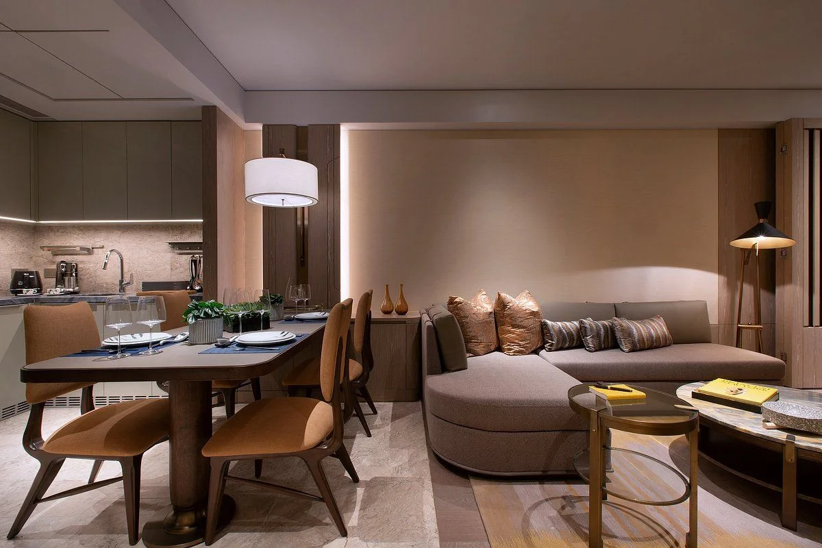 Hotel Room Loveseat in Compact Suite Hotel room loveseat compact sofa scene