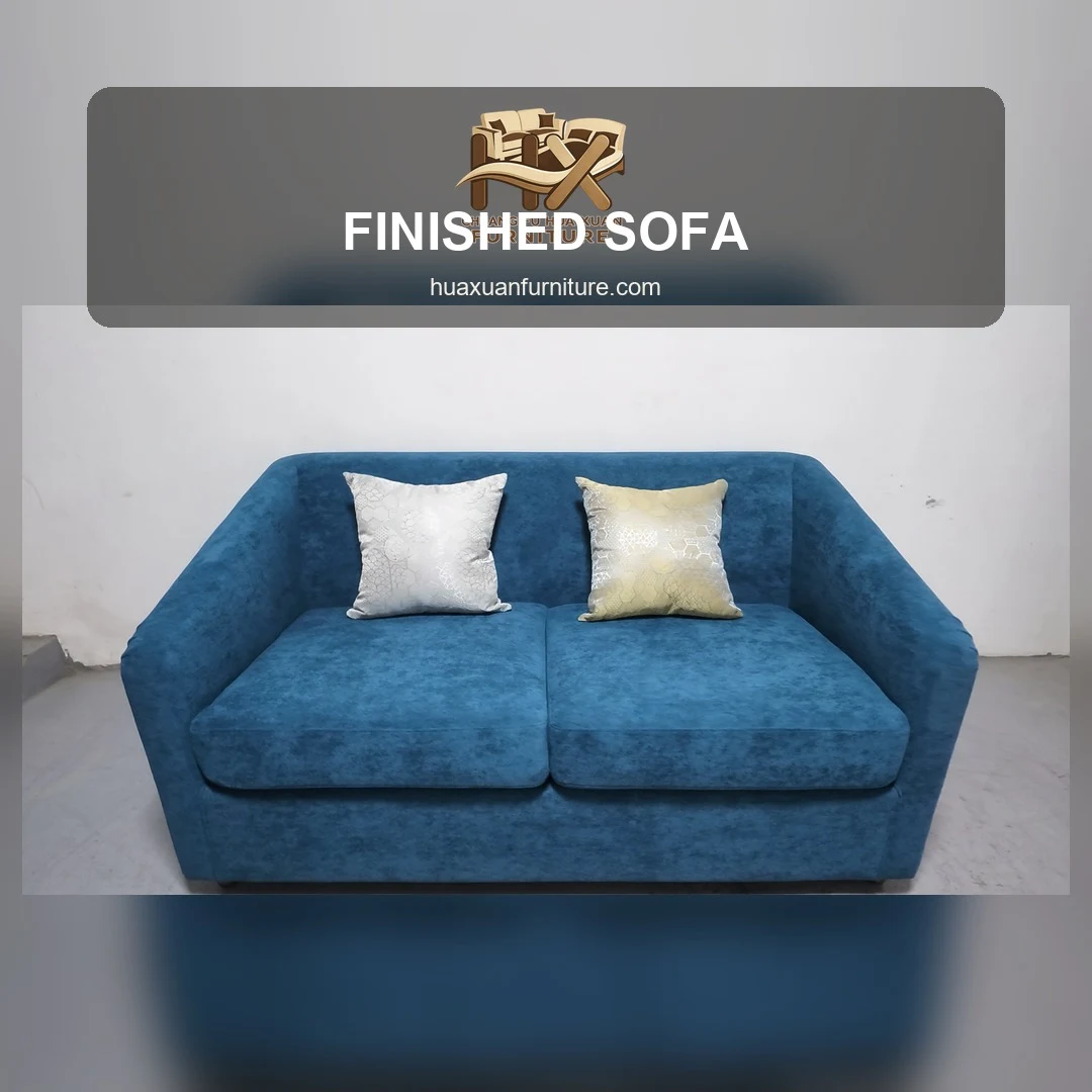 Blue Finished Sofa Display for B2B Buyers poster