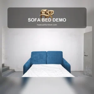Square cover image for blue sofa bed demo for hotel rooms video.